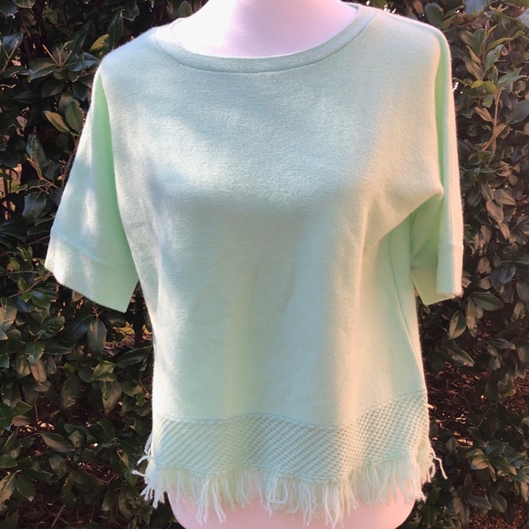 Kinross Cashmere Pointelle Fringe Trim Sweater NWT - Picture 2 of 5